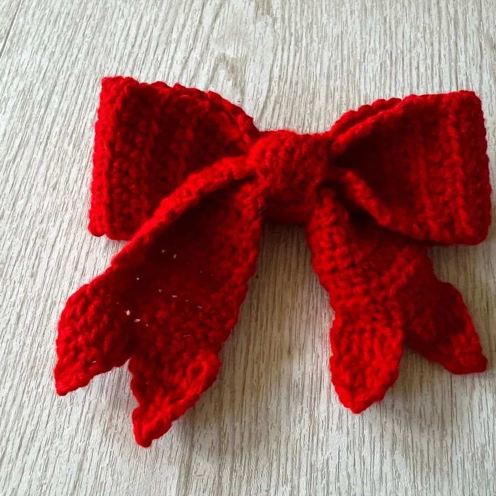 Hand Crocheted Big Red Christmas Bow! - Picture 3 of 14